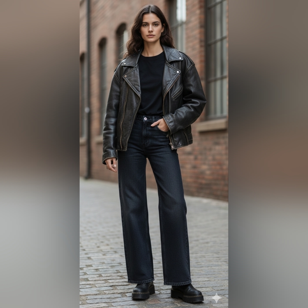 VIintage 90's 100% genuine  leather Grunge biker jacket   M
